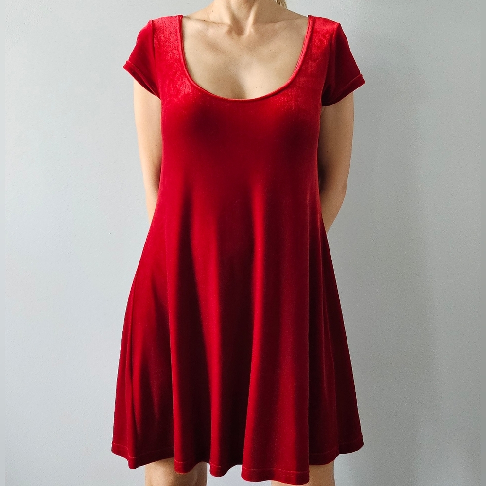 ALEXIA ADMOR French Design Group Red Velvet Mini Dress Tunic Sz M